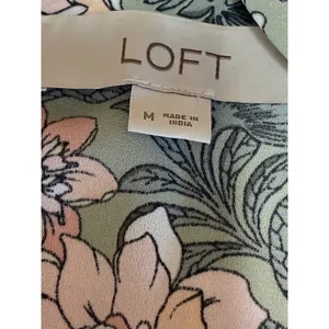 Ann Taylor LOFT Green Floral Ruffle Sleeve Tie Neck Bow Shirt Blouse Top Size M thumbnail 3