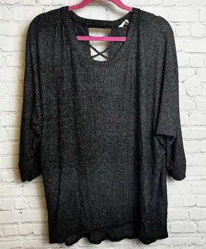 BKE Oversized charcoal long line tunic top size XL cutout crossover in back thumbnail 1
