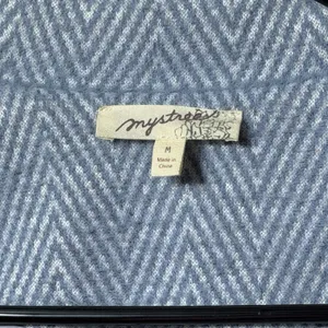 Mystree Women's M Blue Herringbone Wool Blend Cropped Shacket Snap Front Jacket thumbnail 3