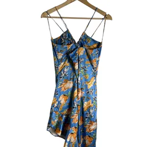Nookie Simone Blue Floral Satin Asymmetrical Ruffled Cut Out Cocktail Dress L thumbnail 14