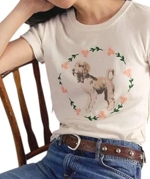 Free People We The Free Fur Friend Doodle Dog‎ Cream Tee Shirt Small Sold Out thumbnail 1