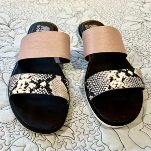 SOREL Ella II Slide Sandals Mauve Vapor Snake Print Leather Dual Strap Sz 11💛 thumbnail 2