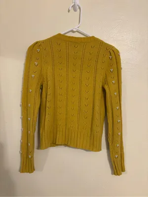Industry M Mustard Yellow Pearl Embellished Ruffle Sweater M Medium thumbnail 8