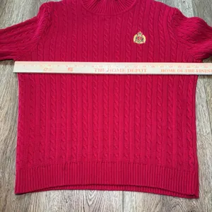 VTG Lauren Ralph Lauren Red Cable Knit Mock Neck Crest Sweater Womens XL Preppy thumbnail 4