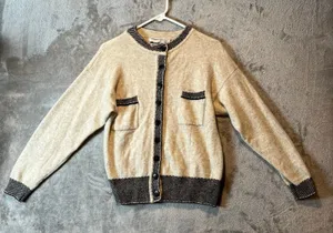Vintage Wool Angora Rabbit Hair Cardigan Neutral Beige Cozy Cottagecore Granny S thumbnail 1