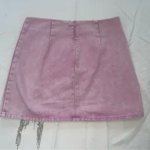 Sparkle Rhinestone Fringe Pink Denim Mini Skirt. Women’s Large-High Waisted thumbnail 7