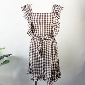 TOPSHOP Gingham Ruffle Mini Dress Sz‎ 8 thumbnail 3
