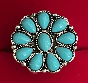 Boho/Vintage Design Stainless Steel Silver Faux Turquoise Ring Size 7 NWT thumbnail 1