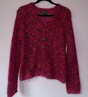 Savannah Size M Pink Mohair Cardigan Button Up Sweater Coastal Grandma thumbnail 1