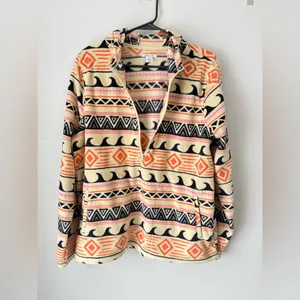 O’Neill Half Zip Fleece Pullover Hoodie Waves Pattern Multi Color Hippie Boho L thumbnail 6