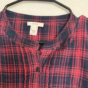 J.Crew Red Navy Plaid Drop Waist Pintuck Pleated Button Front Dress‎ Womens 8 thumbnail 3