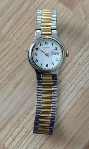 Seiko Two-Tone Ladies Watch White Dial Date Windows Stretch Bracelet New Battery thumbnail 5