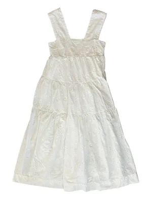 By Anthropologie Women’s Square Neck Eyelet White Lace Tiered Midi Dress Sz XXS thumbnail 12