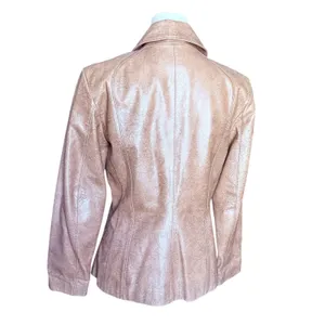 Y2K‎ Redi Pink Metallic Leather Jacket Embossed Floral Moto Zip Front Size Small thumbnail 3