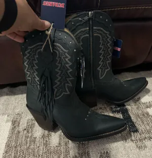 Durango Dark Heeled Boots with Fringe Size 7 thumbnail 1