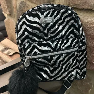 Justice Black and Silver Sequin Zebra Backpack Like New! thumbnail 9