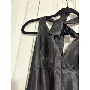 Moon Collection Sultry Satin Black Mesh Ruffle‎ Bow Halter Bodysuit Small thumbnail 4