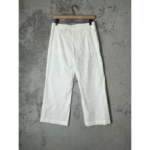Theory‎ Linen Blend White Wide Leg Cropped Pants Women's Size 4 Minimalist thumbnail 3