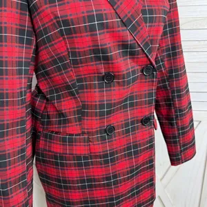 BeFree Tartan Plaid Double Breasted Tie Waist Trench‎ Overcoat Red XS thumbnail 7