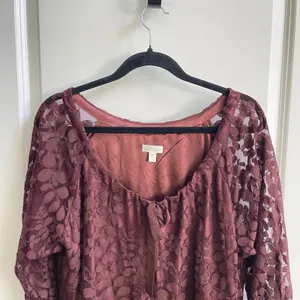 Garnet Hill Lace Dress Women 14 Burgundy Floral Leaf Scoop Neck 3/4 Sleeve Shift thumbnail 4