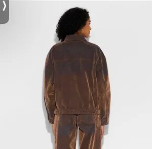 Wild Fable Brown Flocked Denim Trucker Jacket Size Medium thumbnail 3