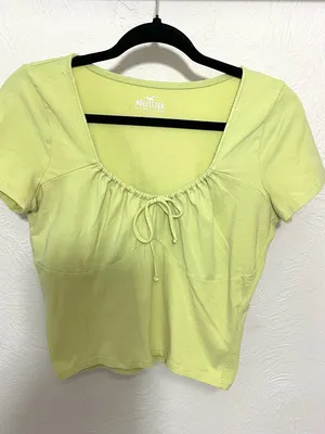 Hollister Lime Green Scoop-Neck Tie-Front Short Sleeve Top thumbnail 1