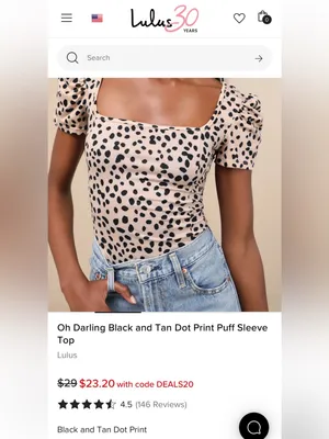 Lulus Women’s Oh Darling Black and Tan Dot Print Puff Sleeve Top Size XS thumbnail 3