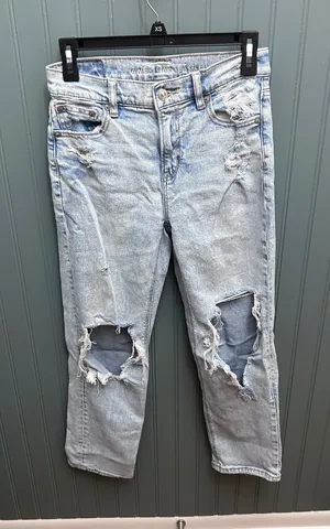 American Eagle Super High-Rise Ankle Straight Distressed Light Wash Jeans 0 S thumbnail 1