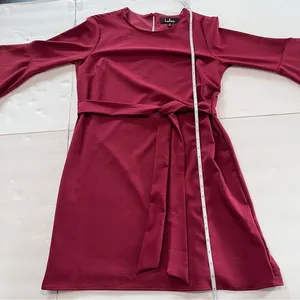 Lulus Last Love Song Burgundy Tie Waist 3/4 Bell‎ Sleeve Dress MEDIUM thumbnail 10