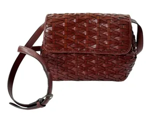Dillards Woven Leather Cognac Brown Crossbody Bag Fisherman thumbnail 1