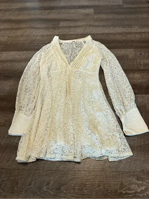 Free People Ivory White Uptown Lace Long Sleeve Mini Dress thumbnail 4