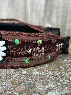 Custom Headband with flower patch & crystals handmade brand new thumbnail 2