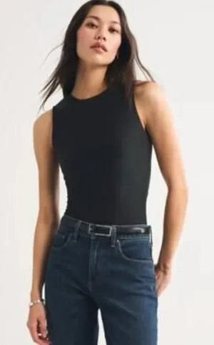 Abercrombie & Fitch High Neck Black Sleeveless Thong Bodysuit Top Size Large thumbnail 1