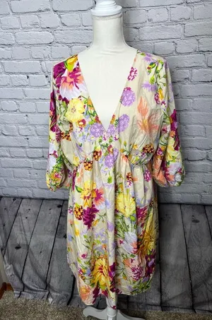 H&M puff sleeve empire waist dress size large thumbnail 3