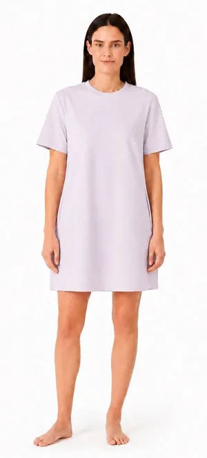 NEW Sam Edelman Women Lavender Logo Swing Dress Short Sleeve Pockets Large NWT thumbnail 1