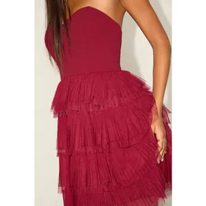 Lulus Fabulous Thoughts Wine Red Tulle Strapless Tiered Mini Dress Party XXL NWT thumbnail 2