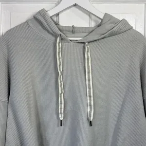 Aerie Sage Pale Green Ribbed Cropped Hooded Sweatshirt Drawstring W2212 Sz XL thumbnail 3
