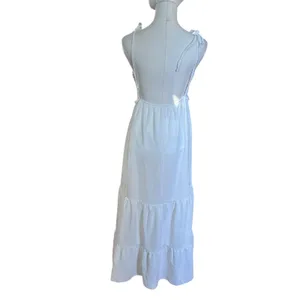 Crochet Midi Baby Doll Halter Dress Y2K Fairy White Shein Textured Tiered SZ SM thumbnail 9