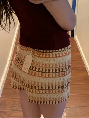 High-Waist Crochet Shorts in Cream, Peach & Brown thumbnail 5