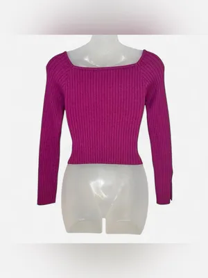 Wild Fable Pink Ribbed Sweetheart Neck Fitted Sweater Top S thumbnail 2