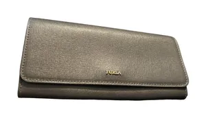 Furla Gray Textured Leather Continental Wallet Card Holder Clutch‎ Italy thumbnail 1