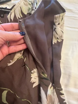 Ellen Tracy Paneled Asymmetric-Hem Midi Dress size 8 nwt brown floral lined silk thumbnail 16