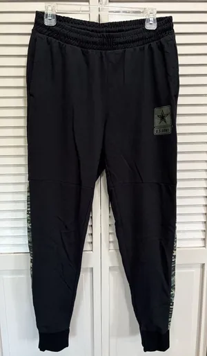 Army Military Jogger Sweatpants Blk/Camo Elastic Tie Waist‎ Sz M Pockets Logo thumbnail 1