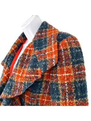 Anthropologie Tabitha Moretown Orange Blue Plaid Ruffle Blazer Jacket Size 2 thumbnail 4