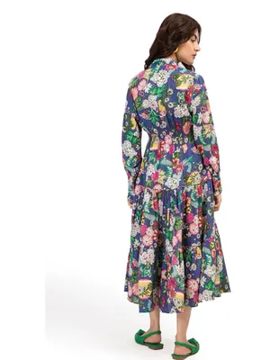 Maria B digital printed floral shirt dress boho smocked waist tiered S NWT thumbnail 3