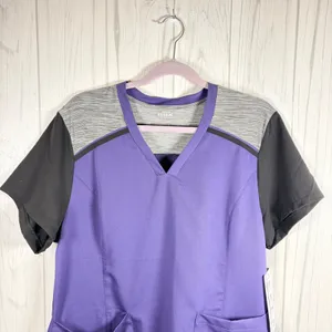 NWT RBX Mixed Media Medical Scrubs Top Purple Black Gray, Large thumbnail 2
