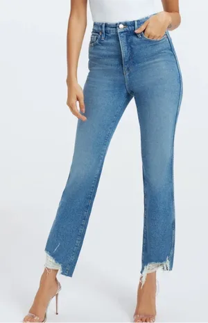GOOD AMERICAN Good Curve Straight Leg Jeans in Blue 313 thumbnail 1