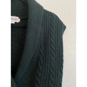 Vintage JH Collectibles Wool Dark Green Shawl Collar Knit Blouse M thumbnail 6