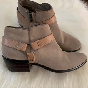 Sam Edelman Phoenix Taupe Suede Ankle Bootie Leather Strap Boot Size 7.5 thumbnail 5