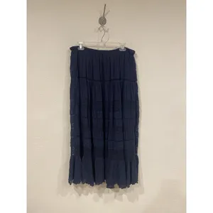 LoveShackFancy Skirt Womens Medium Blue Floral Lace Maxi Boho Tiered Embroidered thumbnail 4